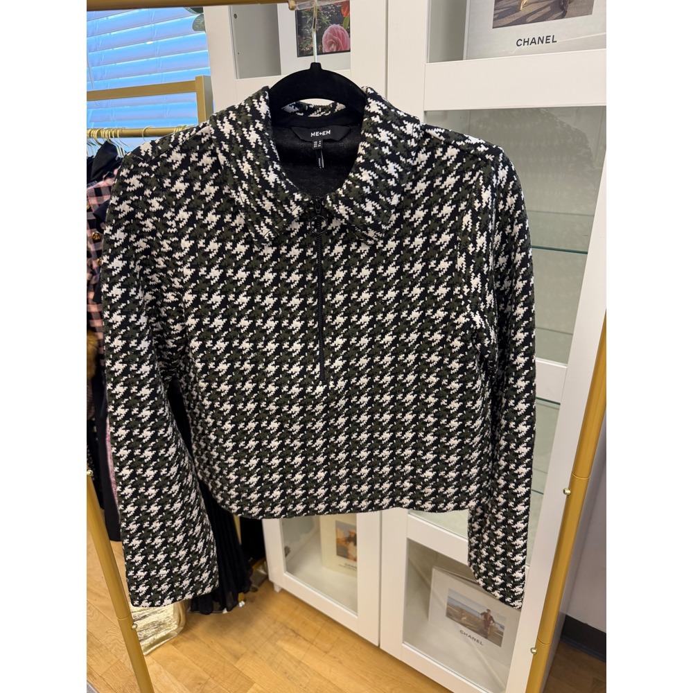 ME+EM Houndstooth Wide Box Top Women Sz 4 EUC Designer Crop Zip Pullover - Picture 3 of 16